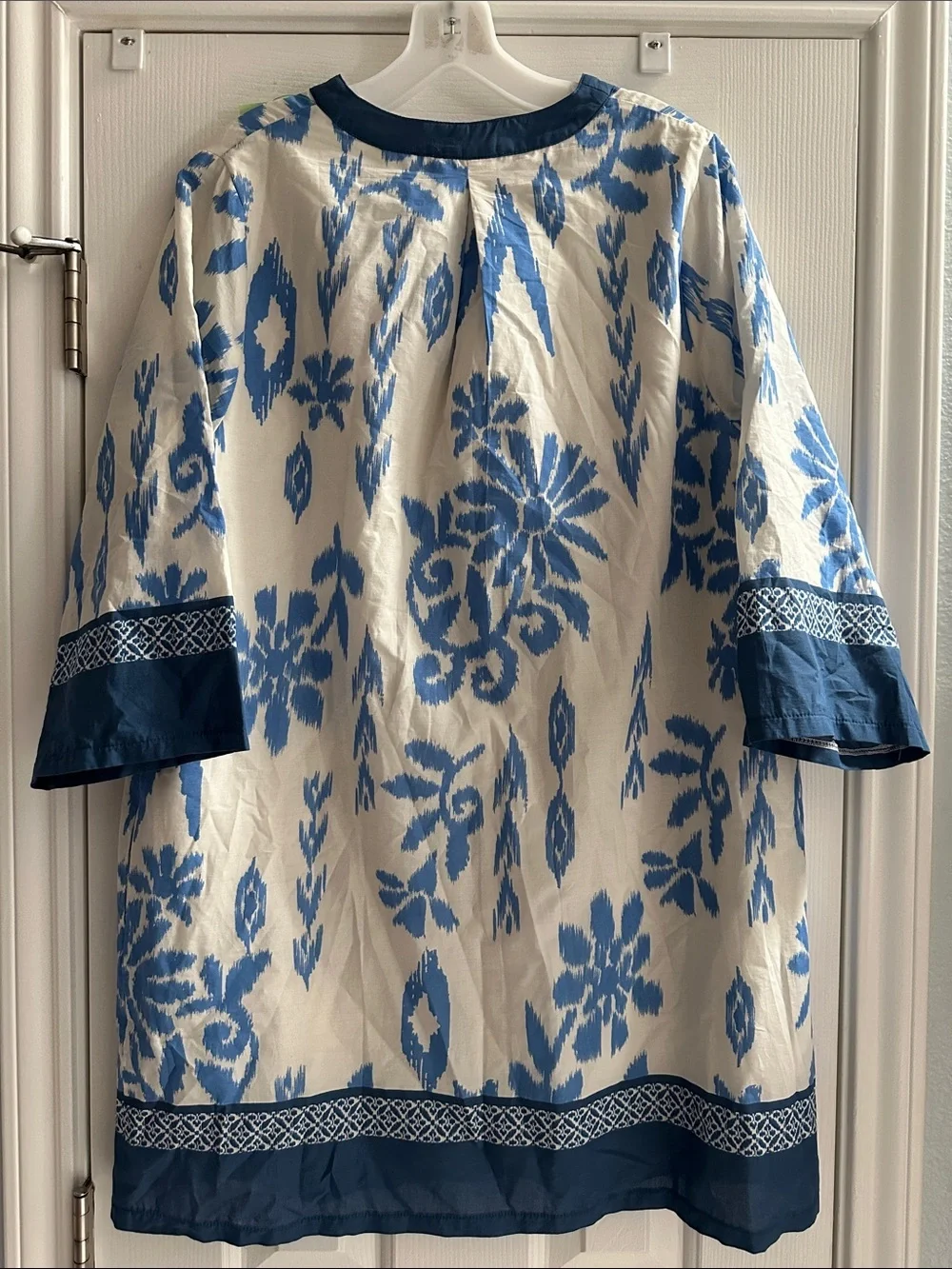 Pinch Blue White Floral Print Midi Dress Cotton Women’s L Resortwear Tropical